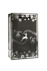Geschenktüte Frohes Fest schwarz/silber, 12 x 6 x 19 cm