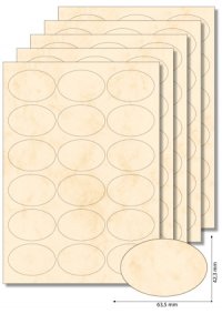Etiketten oval 63,5 x 42,3 mm beige marmoriert - 50 Blatt A4