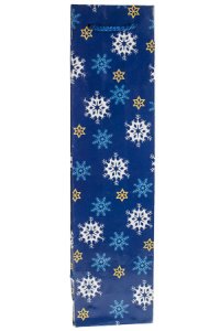 Flaschentasche Schneeflocken blau, 9 x 7 x 36 cm