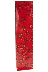 Flaschentasche Sterne rot, 9 x 7 x 36 cm