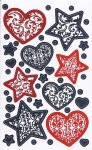 Weihnachtsetiketten Sterne und Herzen silber/rot