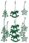 Filz-Anhänger Tanne, Stern, Schaukelpferd grün, 12 Stück