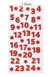 Adventskalender Zahlen 1-24, Glitter rot, 24 Stück