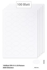 Etiketten oval 40,64 x 25,4 mm weiß - 100 Blatt A4