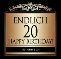 Flaschen-Etikett Endlich 20 Happy Birthday! klassisch-el.