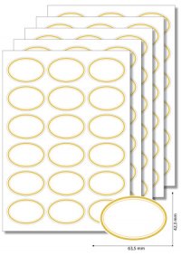 Etiketten oval Goldener Rahmen -  5 Blatt A4
