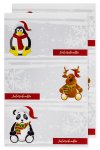 Weihnachtsetiketten Pinguin, Elch, Panda 78 x 41 mm, 6 Stück