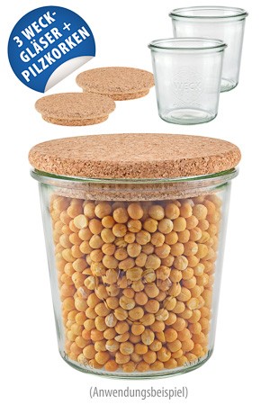 WECK-Sturzglas 580 ml mit Pilzkorken, 3er Set
