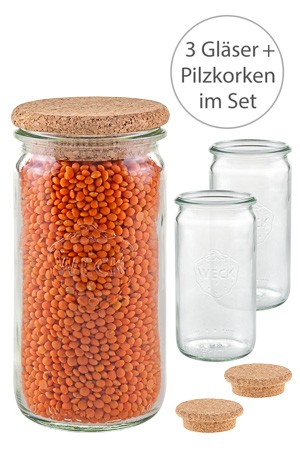 WECK-Zylinderglas 340 ml mit Pilzkorken, 3er Set