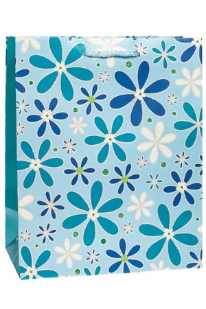 Geschenktüte 'Glitzerblume' blau, 26,5 x 14 x 33 cm