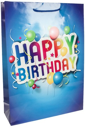 Geschenktüte 'Happy Birthday' blau, 36 x 8,5 x 48 cm
