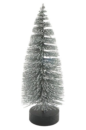 Deko-Tannenbaum mit Holzfuß, 16 cm, silber