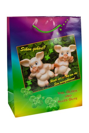 Geschenktüte 'Glücksschweinchen', 18 x 8 x 23 cm