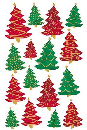 Weihnachtsetiketten 'Weihnachtsbäume' rot/grün