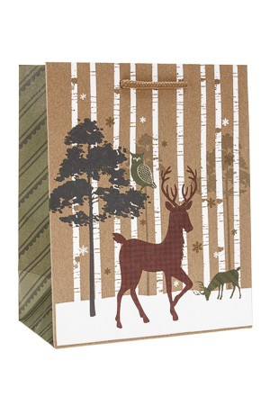 Geschenktüte 'Baum mit Eule und Hirsch', 18 x 10 x 23 cm