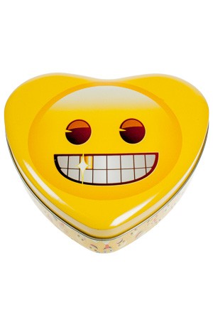Metalldose 'Grinse-Emoji' herzförmig 17 x 15,5 cm