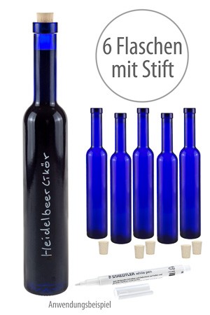 Blaue Flasche 375 ml, 6er Set mit Stift