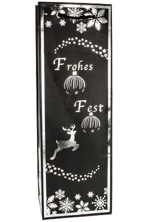 Flaschentasche 'Frohes Fest' schwarz/silber, 12 x 10 x 35 cm