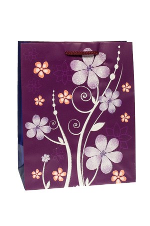 Geschenktüte 'Glitzerblume' lila, 18,5 x 10,5 x 23 cm