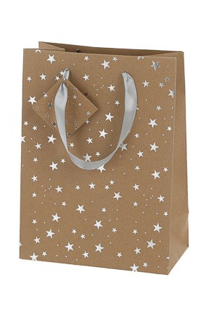 Geschenktüte 'Sterne', 17 x 9 x 23 cm, silber