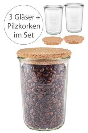 WECK-Sturzglas 850 ml mit Pilzkorken, 3er Set