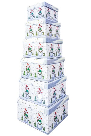 Geschenkbox-Set 'Schneemänner' quadratisch, 6-teilig