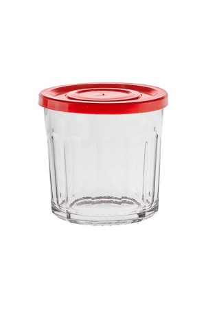 Servierglas 420 ml mit Facetten und Deckel, rot