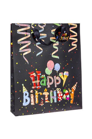 Geschenktüte 'Happy Birthday mit Glitzer', 18 x 8 x 24 cm