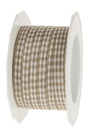 Stoffband 'Vichy' 20 m, 10 mm taupe/weiß