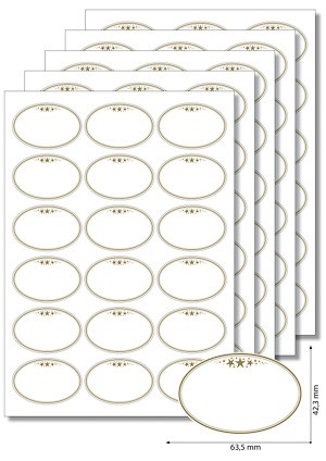 Etiketten oval 'Goldener Rahmen mit Sternen' - 5 Blatt A4