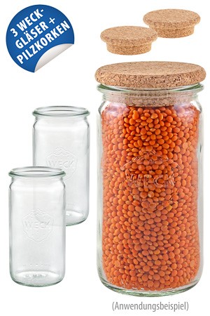 WECK-Zylinderglas 340 ml mit Pilzkorken, 3er Set