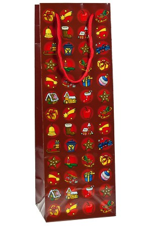 Flaschentasche 'Weihnachtsmotive' rot, 12 x 10 x 35 cm