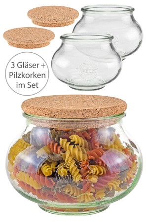 WECK-Schmuckglas 1062 ml mit Pilzkorken, 3er Set
