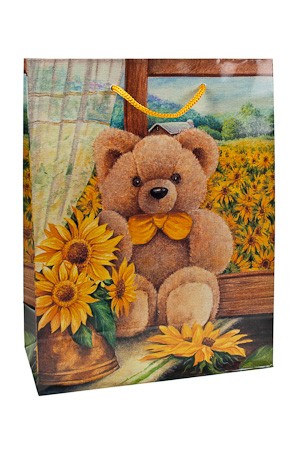 Geschenktüte 'Bärchen mit Sonnenblumen', 18 x 8 x 23 cm