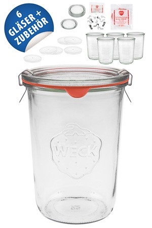 WECK-Sturzglas 850 ml mit Klarsichtdeckel, 6er Set