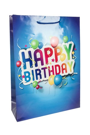 Geschenktüte 'Happy Birthday' blau, 18 x 8 x 23 cm