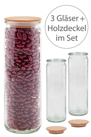 WECK-Zylinderglas 600 ml mit Holzdeckel, 3er Set