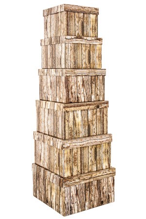Geschenkbox-Set 'Holzdekor' quadratisch, 6-teilig