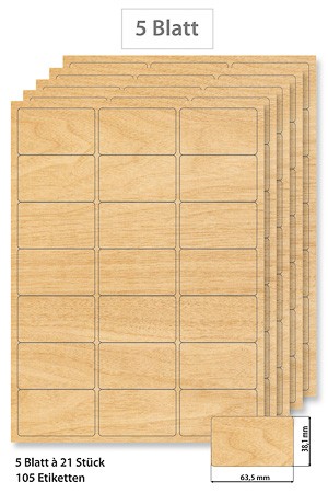 Steffis Etiketten 63,5 x 38,1 mm Holzdekor - 5 Blatt A4