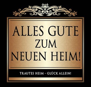 Flaschen-Etikett 'Alles Gute zum neuen Heim!' klassisch-elegant