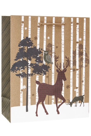 Geschenktüte 'Baum mit Eule und Hirsch', 26 x 12 x 32 cm