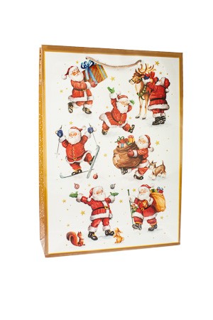 Geschenktüte 'Fröhliche Weihnachtsmänner', 18 x 8 x 23 cm