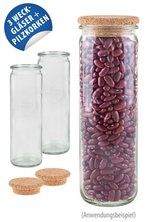 WECK-Zylinderglas 600 ml mit Pilzkorken, 3er Set