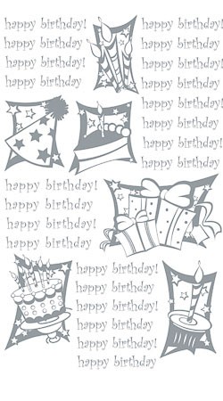 Rubbel-Sticker 'Happy Birthday mit Geschenken 1' silber metallic
