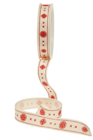 Stoffband 'Country' 3 m, 15 mm 'Knöpfe' rot