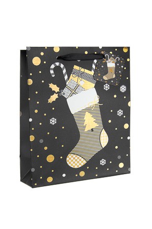 Geschenktüte 'Weihnachtssocke' schwarz, 18 x 10 x 23 cm