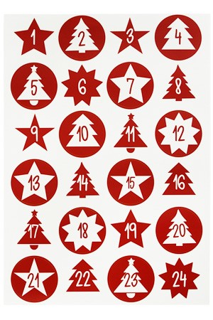 Rund-Sticker 'Adventskalenderzahlen' Ø 4,5 cm, rot