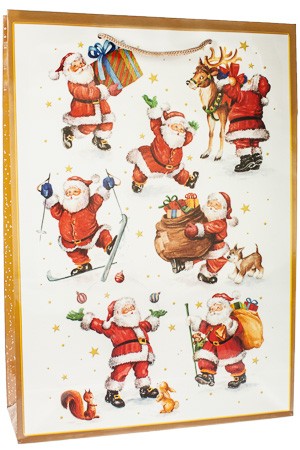 Geschenktasche 'Fröhliche Weihnachtsmänner', 25 x 8,5 x 35 cm