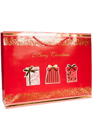 Geschenktasche 'Merry Christmas' rot/gold, 37,5 x 10,5 x 28,5 cm