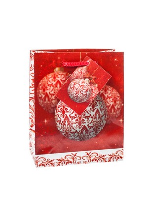 Geschenktüte 'Weihnachtskugel' rot/weiß, 11 x 6 x 13,5 cm